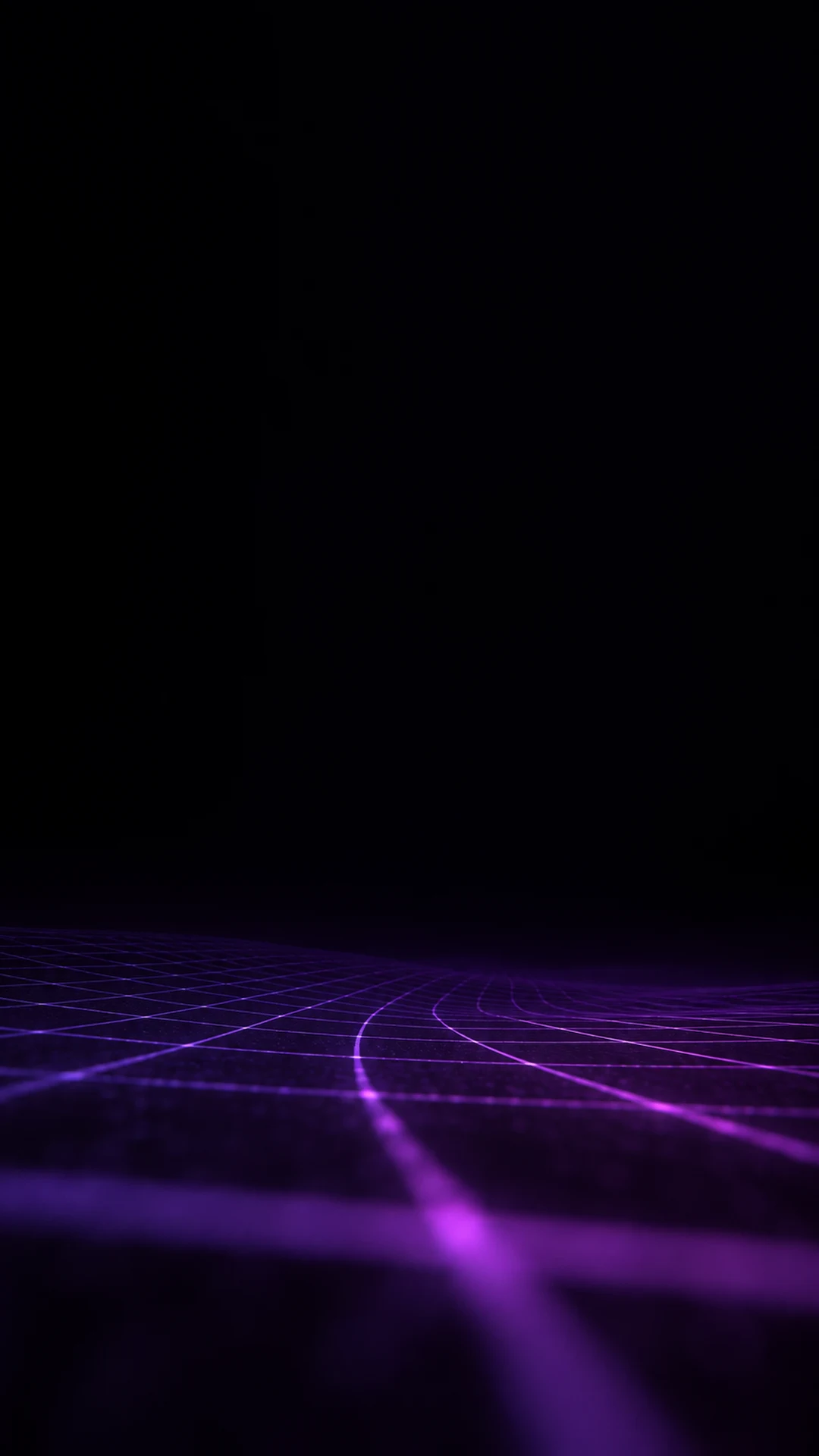 Violettes, gekrümmtes Raster als Boden, darüber viel Schwarz